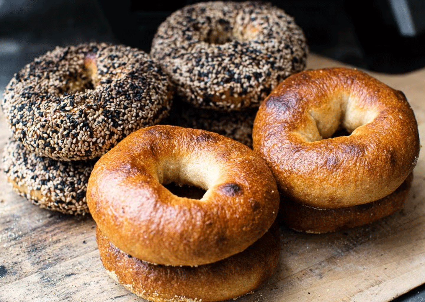 Freshly baked sourdough bagels