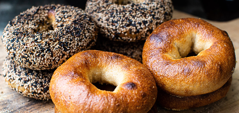Freshly baked sourdough bagels and artisan bread